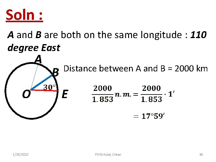 Soln : A and B are both on the same longitude : 110 degree