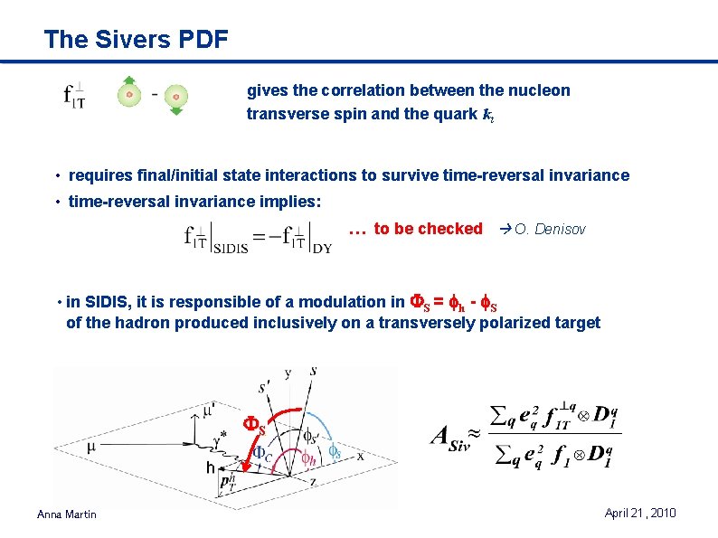 The Sivers PDF gives the correlation between the nucleon transverse spin and the quark