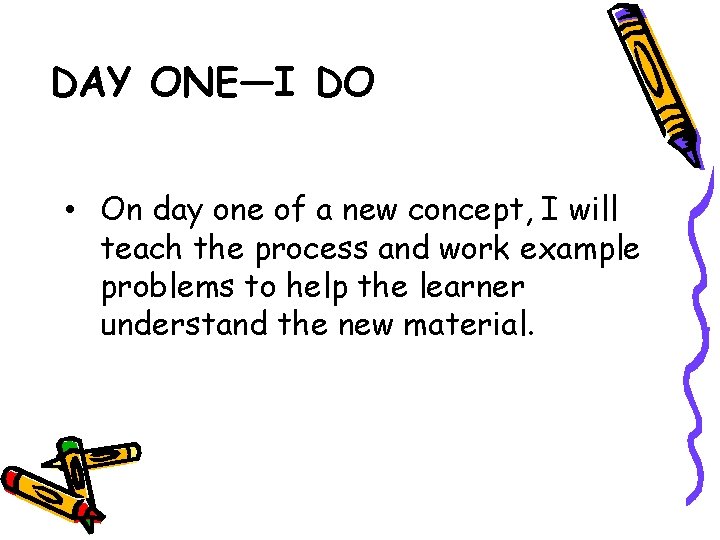 DAY ONE—I DO • On day one of a new concept, I will teach