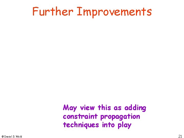 Further Improvements May view this as adding constraint propagation techniques into play © Daniel