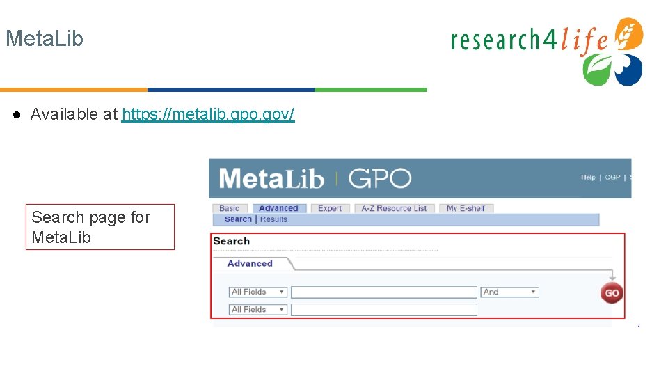 Meta. Lib ● Available at https: //metalib. gpo. gov/ Search page for Meta. Lib