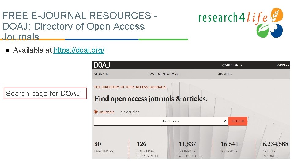 FREE E-JOURNAL RESOURCES DOAJ: Directory of Open Access Journals ● Available at https: //doaj.