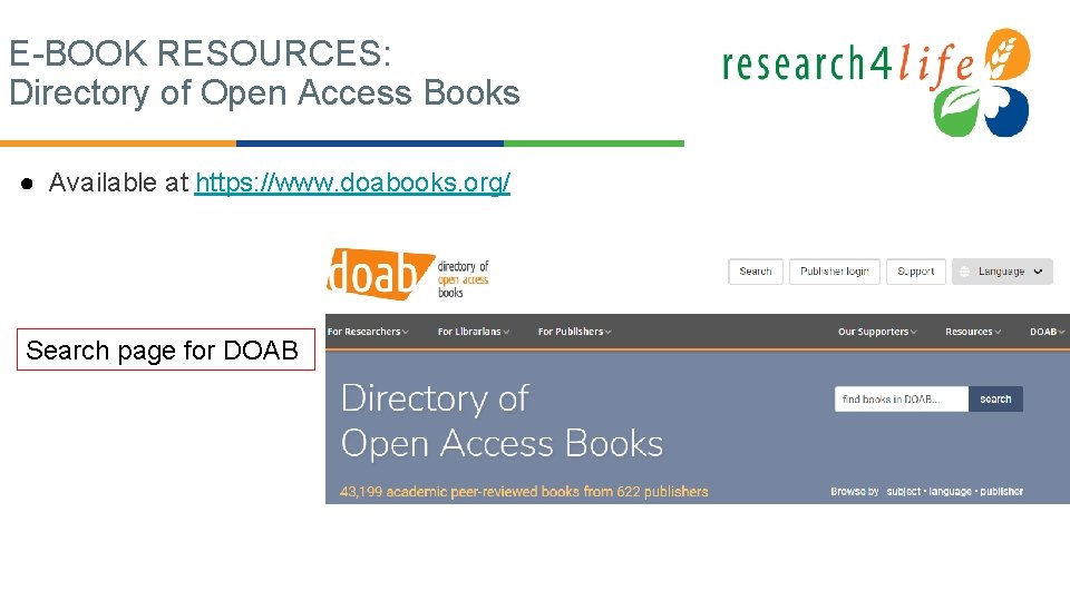 E-BOOK RESOURCES: Directory of Open Access Books ● Available at https: //www. doabooks. org/