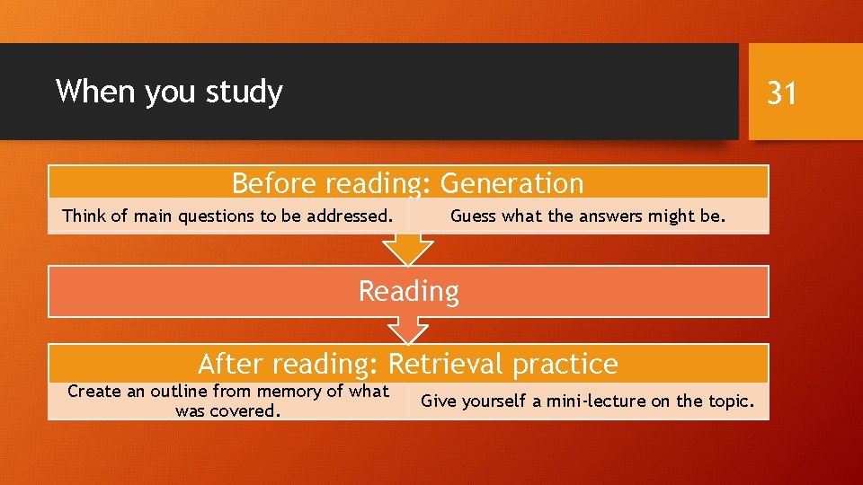 When you study 31 Before reading: Generation Think of main questions to be addressed.
