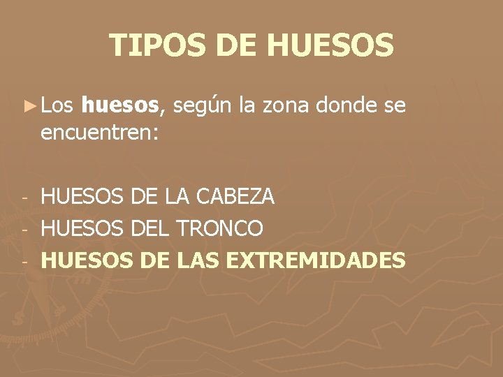 TIPOS DE HUESOS ► Los huesos, según la zona donde se encuentren: HUESOS DE