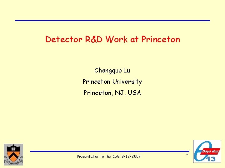 Detector R&D Work at Princeton Changguo Lu Princeton University Princeton, NJ, USA Presentation to