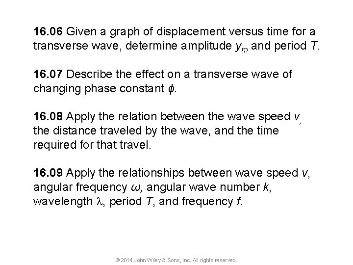16. 06 Given a graph of displacement versus time for a transverse wave, determine