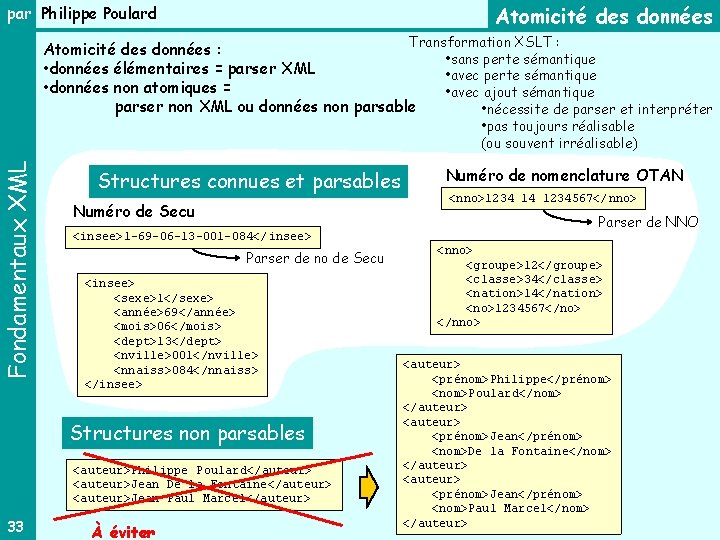 Atomicité des données par Philippe Poulard Transformation XSLT : Atomicité des données : •