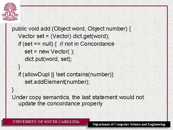 public void add (Object word, Object number) { Vector set = (Vector) dict. get(word);