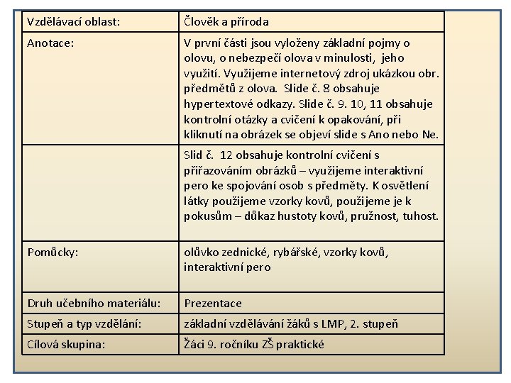 Vzdělávací oblast: Člověk a příroda Anotace: V první části jsou vyloženy základní pojmy o