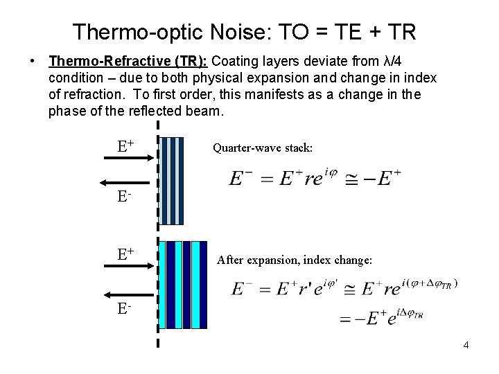 Thermo-optic Noise: TO = TE + TR • Thermo-Refractive (TR): Coating layers deviate from