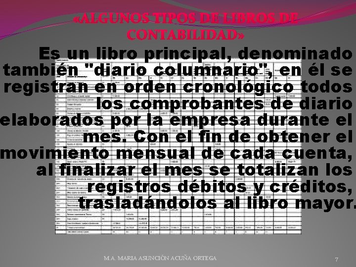  «ALGUNOS TIPOS DE LIBROS DE CONTABILIDAD» Es un libro principal, denominado también "diario