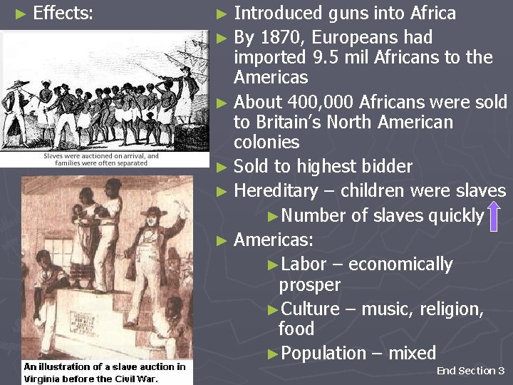 ► Effects: ► Introduced guns into Africa ► By 1870, Europeans had imported 9.