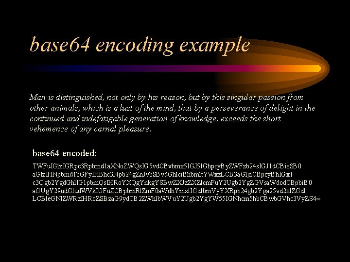 base 64 encoding example Man is distinguished, not only by his reason, but by