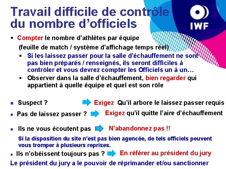 Travail difficile de contrôle du nombre d’officiels § Compter le nombre d’athlètes par équipe