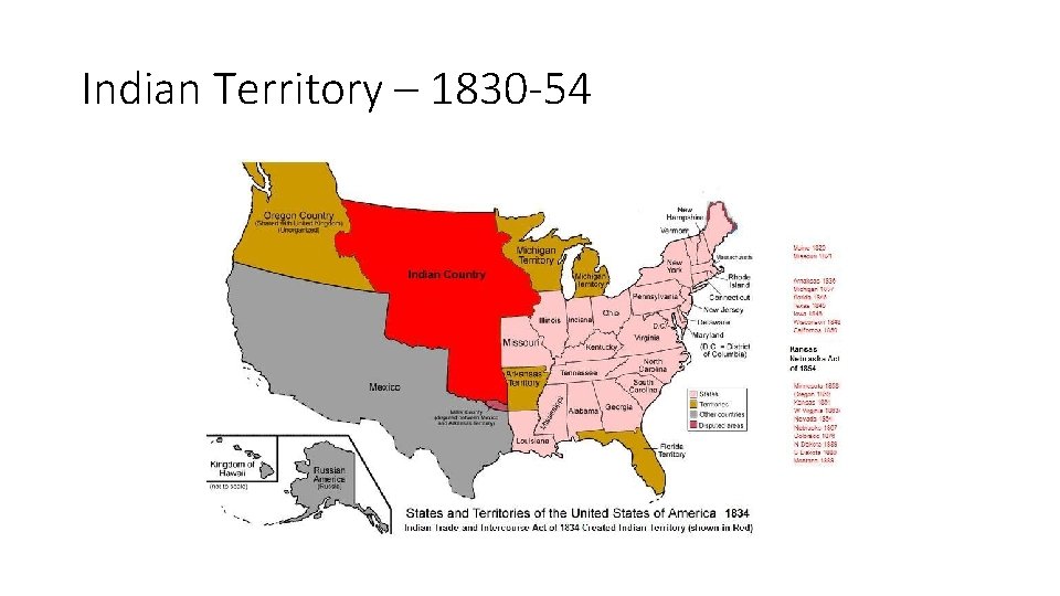 Indian Territory – 1830 -54 