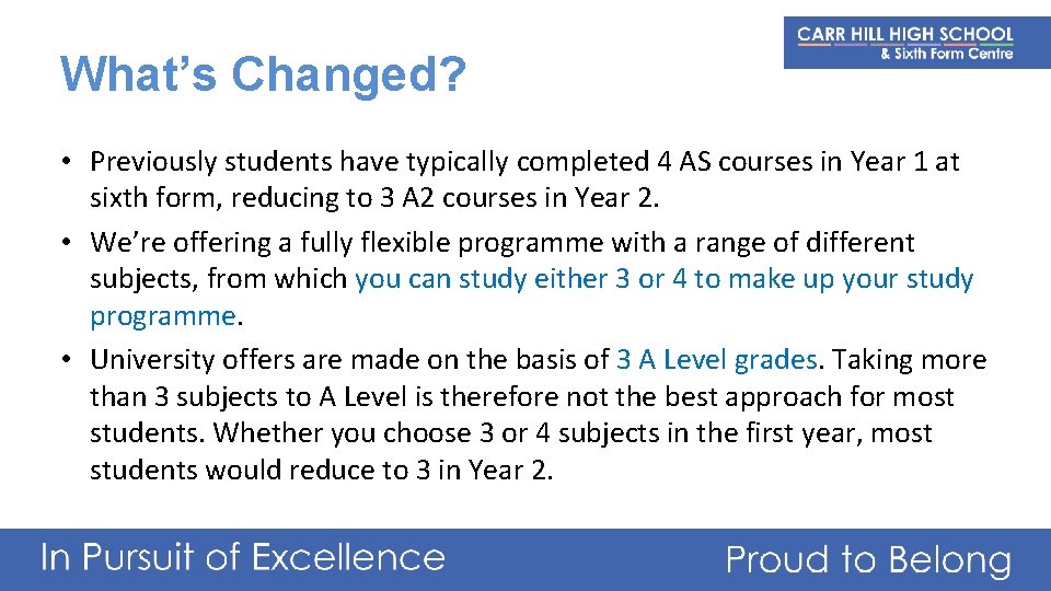 What’s Changed? • Previously students have typically completed 4 AS courses in Year 1