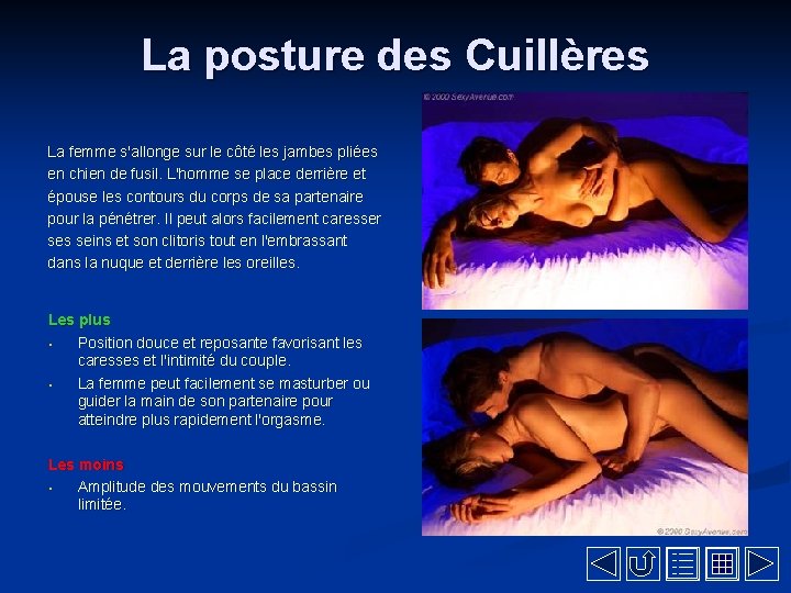 La posture des Cuillères La femme s'allonge sur le côté les jambes pliées en