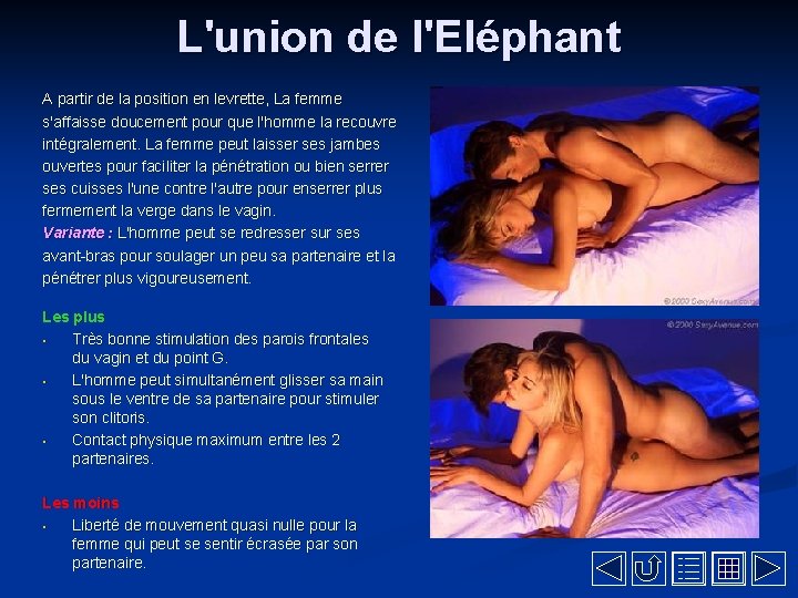 L'union de l'Eléphant A partir de la position en levrette, La femme s'affaisse doucement