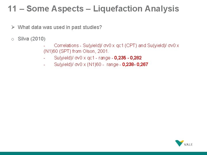 11 – Some Aspects – Liquefaction Analysis What data was used in past studies?