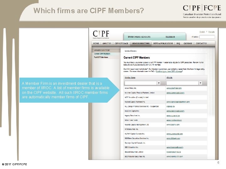 Which firms are CIPF Members? A Member Firm is an investment dealer that is