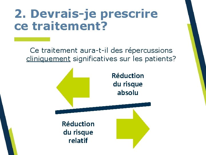 2. Devrais-je prescrire ce traitement? Ce traitement aura-t-il des répercussions cliniquement significatives sur les