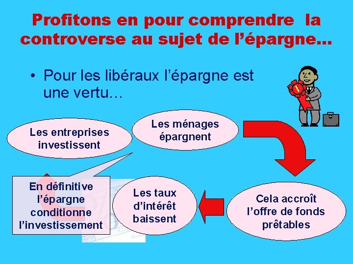 Profitons en pour comprendre la controverse au sujet de l’épargne… • Pour les libéraux