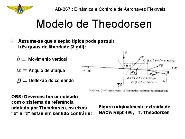 AB-267 : Dinâmica e Controle de Aeronaves Flexíveis Modelo de Theodorsen • Assume-se que