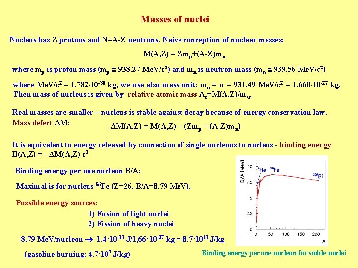 Masses of nuclei Nucleus has Z protons and N=A-Z neutrons. Naive conception of nuclear Masses of nuclei Nucleus has Z protons and N=A-Z neutrons. Naive conception of nuclear