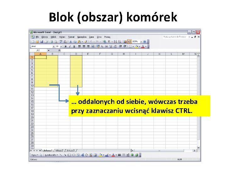 Blok (obszar) komórek … oddalonych od siebie, wówczas trzeba przy zaznaczaniu wcisnąć klawisz CTRL.