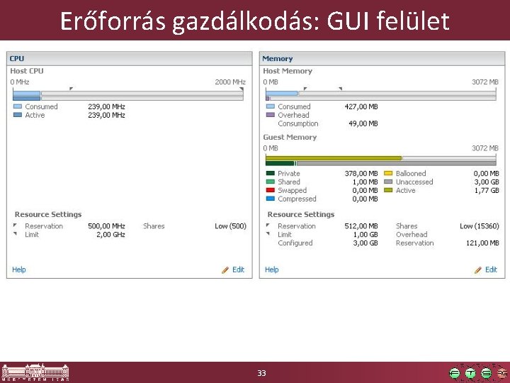 Erőforrás gazdálkodás: GUI felület 33 