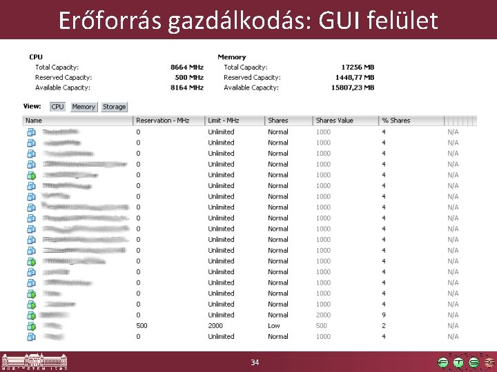 Erőforrás gazdálkodás: GUI felület 34 