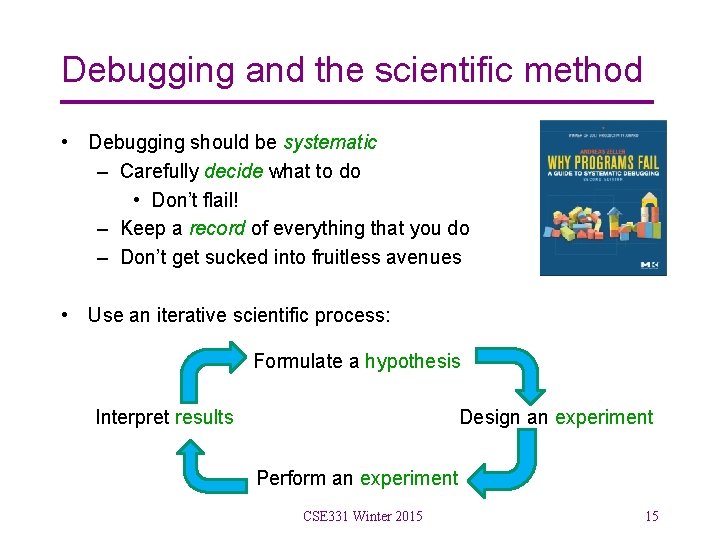 Debugging and the scientific method • Debugging should be systematic – Carefully decide what