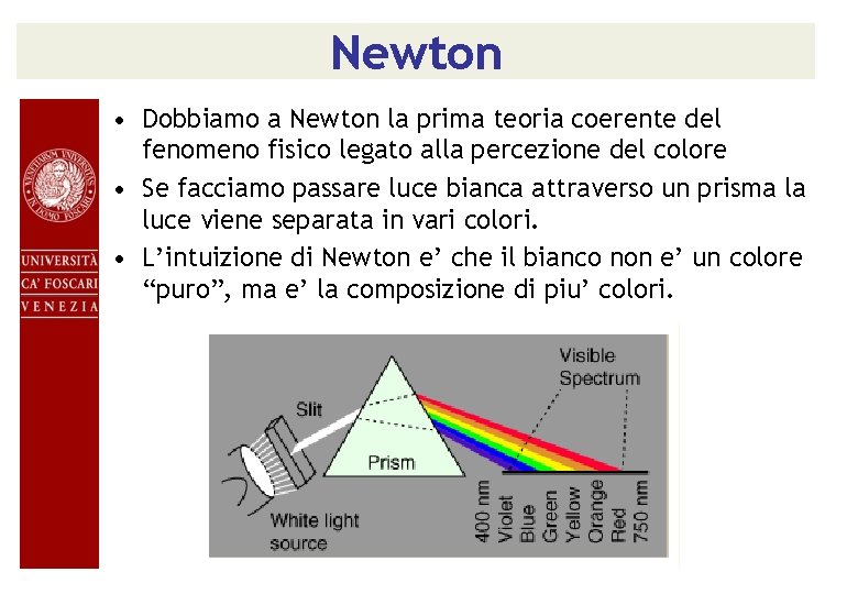 Newton • Dobbiamo a Newton la prima teoria coerente del fenomeno fisico legato alla