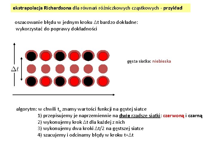 ekstrapolacja Richardsona dla równań różniczkowych cząstkowych - przykład oszacowanie błędu w jednym kroku Dt