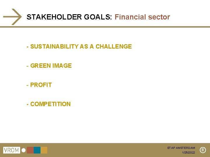 STAKEHOLDER GOALS: Financial sector - SUSTAINABILITY AS A CHALLENGE - GREEN IMAGE - PROFIT