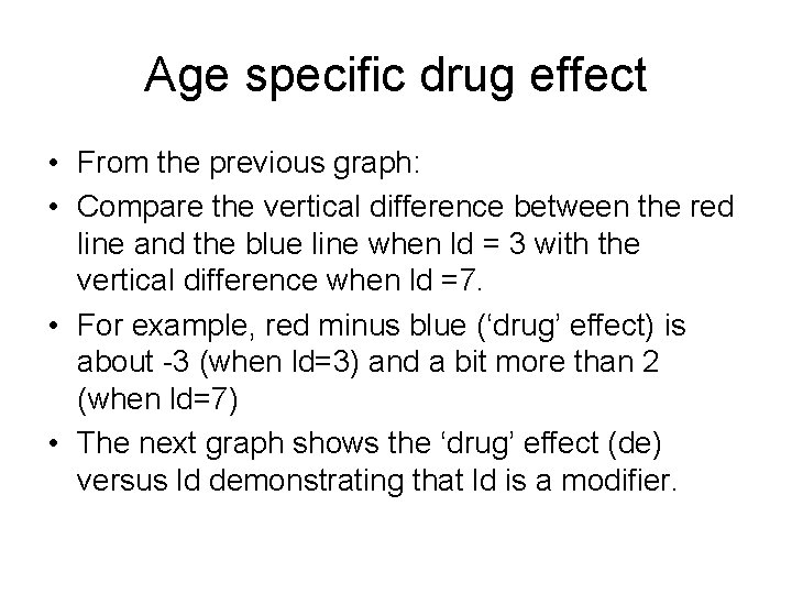 Age specific drug effect • From the previous graph: • Compare the vertical difference