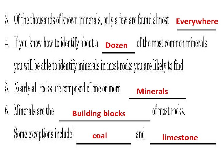 Everywhere Dozen Minerals Building blocks coal limestone 