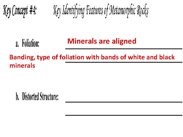 Minerals are aligned Banding, type of foliation with bands of white and black minerals