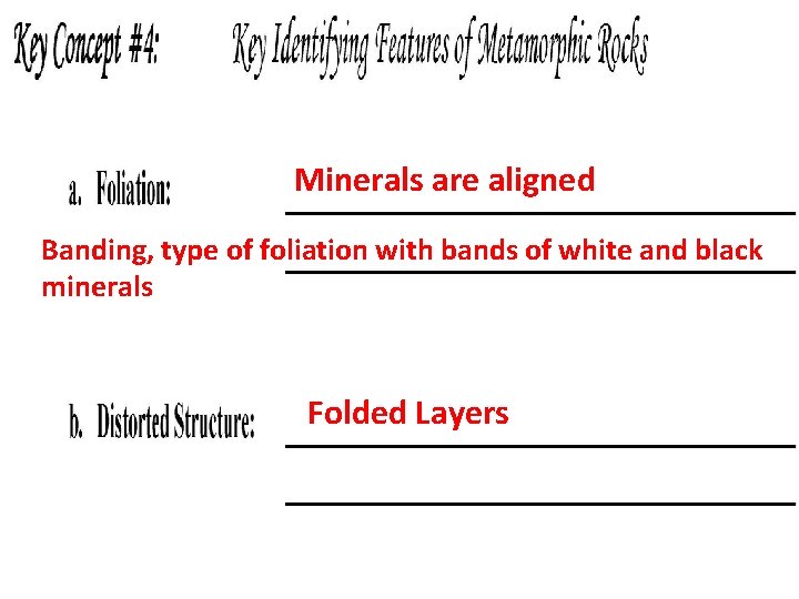 Minerals are aligned Banding, type of foliation with bands of white and black minerals