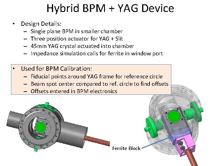 Hybrid BPM + YAG Device • Design Details: – – Single plane BPM in