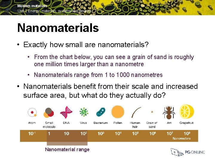 Modern materials Unit 2 Energy, materials, systems and devices Nanomaterials • Exactly how small