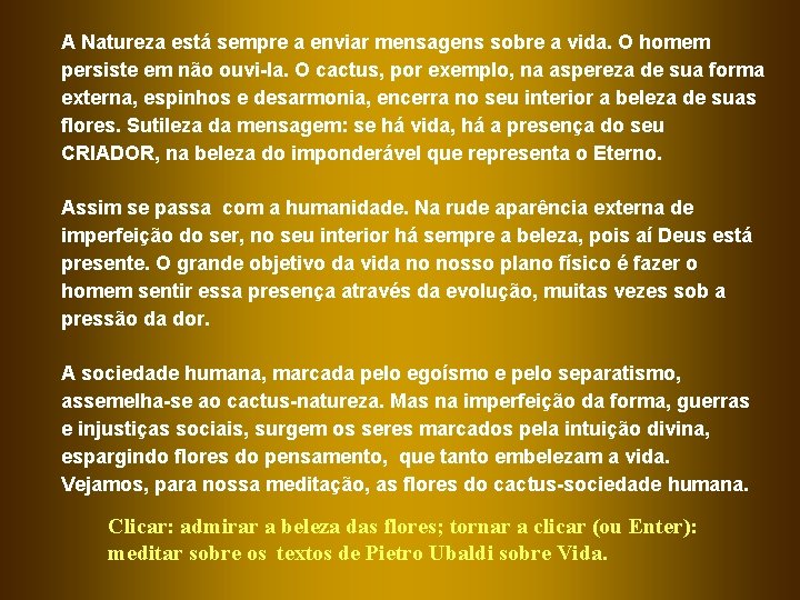 A Natureza está sempre a enviar mensagens sobre a vida. O homem persiste em