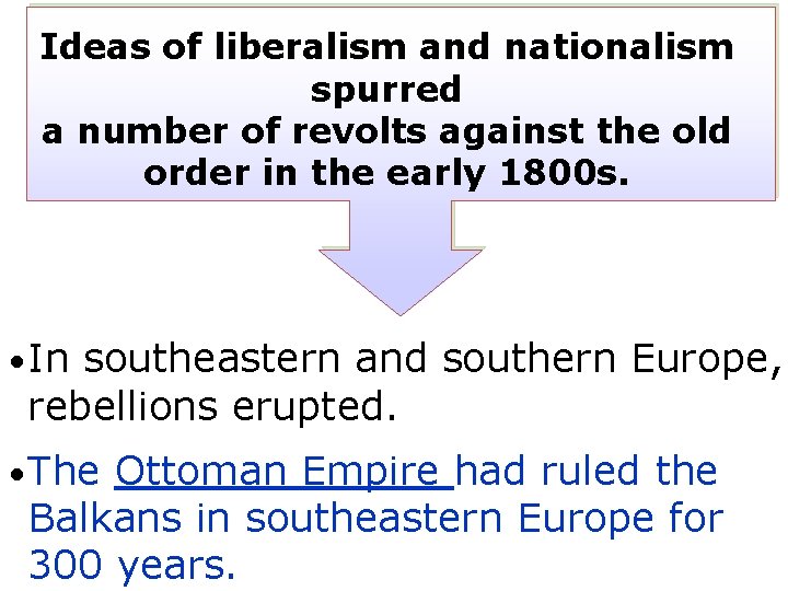 Ideas of liberalism and nationalism spurred a number of revolts against the old order