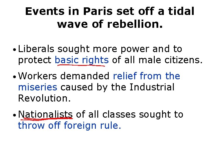 Events in Paris set off a tidal wave of rebellion. • Liberals sought more