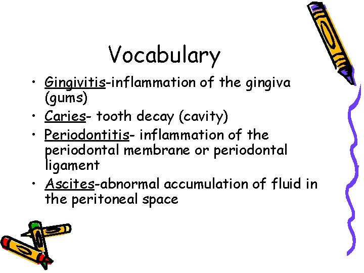 Digestion Quick Notes Vocabulary Gingivitisinflammation of the gingiva