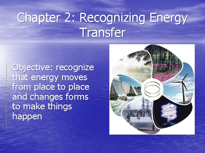 Chapter 2: Recognizing Energy Transfer Objective: recognize that energy moves from place to place