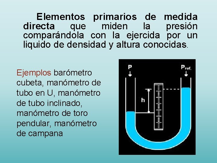 Elementos primarios de medida directa que miden la presión comparándola con la ejercida por