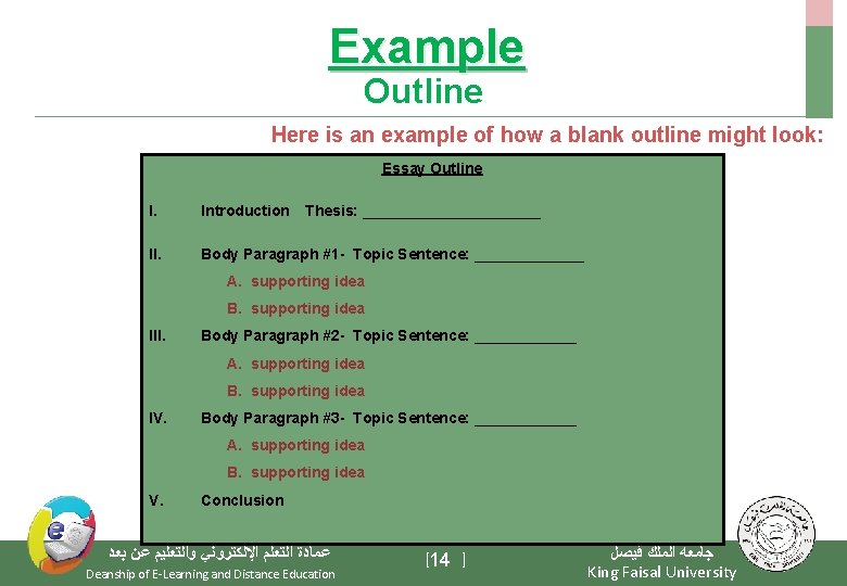 Example Outline Here is an example of how a blank outline might look: Essay