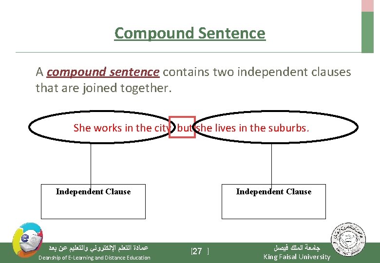 Compound Sentence A compound sentence contains two independent clauses that are joined together. She